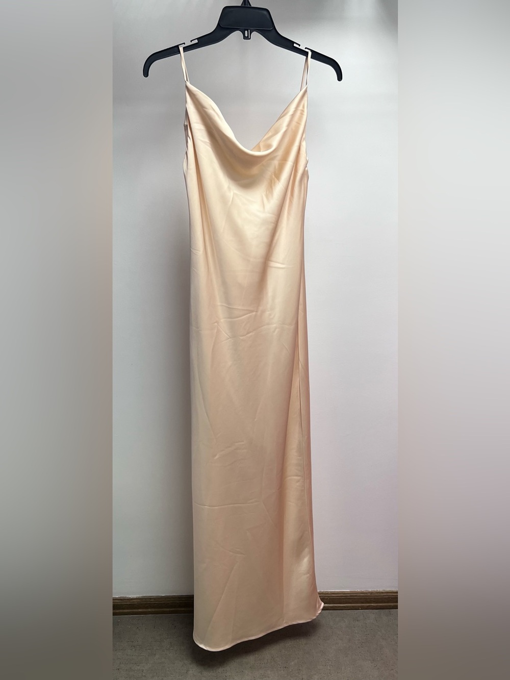 Satin Cowl Neck Maxi Slip Dress in Nude